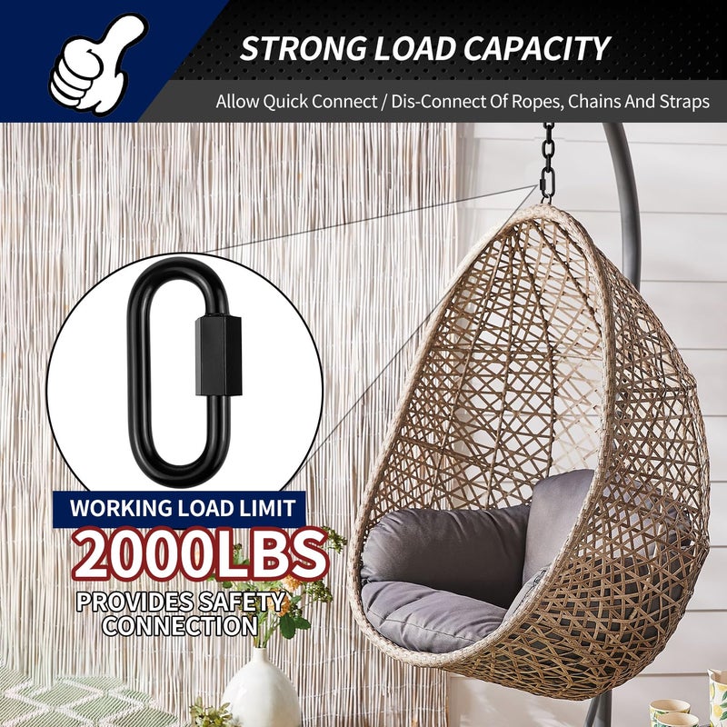 Manesi Chain Link, 3.5 inch Black Quick Link, 2 Pack 3/8" Locking Carabiner, Portable Chain Connector, Metal Heavy Duty Carabiner for Hanging Keys, Dog Leash, Fence Gate, 2000 Lbs Capacity - Image 3